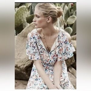 NWT $138 Anthropologie Maeve Watercolor Dress Cold Open Shoulder Small